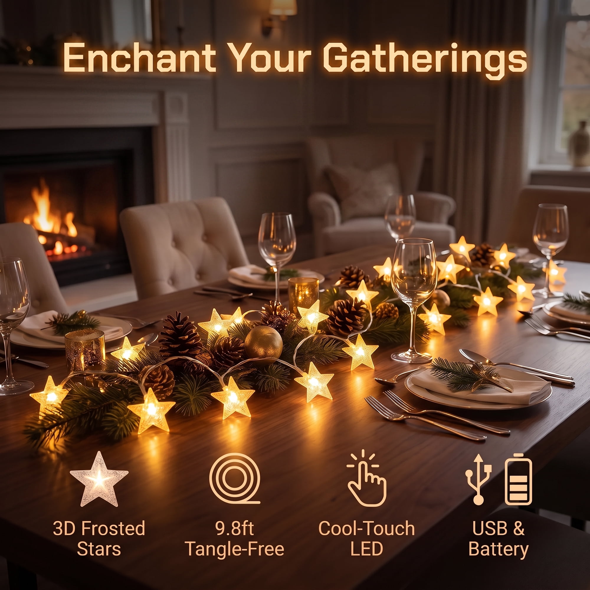 Unique Bargains 3D Star Lights with Flexible Design 9.8 ft Warm White USB Powered