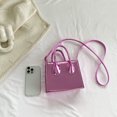 thumbnail image 3 of Bolso de mano para mujer, Bolso cuadrado pequeño de moda, Bolso de mano sólidos de cuero PU (rosa), 3 of 9