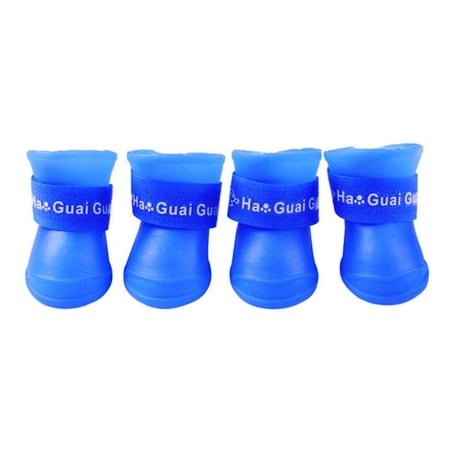 TELOLY 4PCS Dog Puppy Shoes PU Waterproof Pet Rain Boots Anti-Slip Skidproof Elastic Protective Pet Shoes