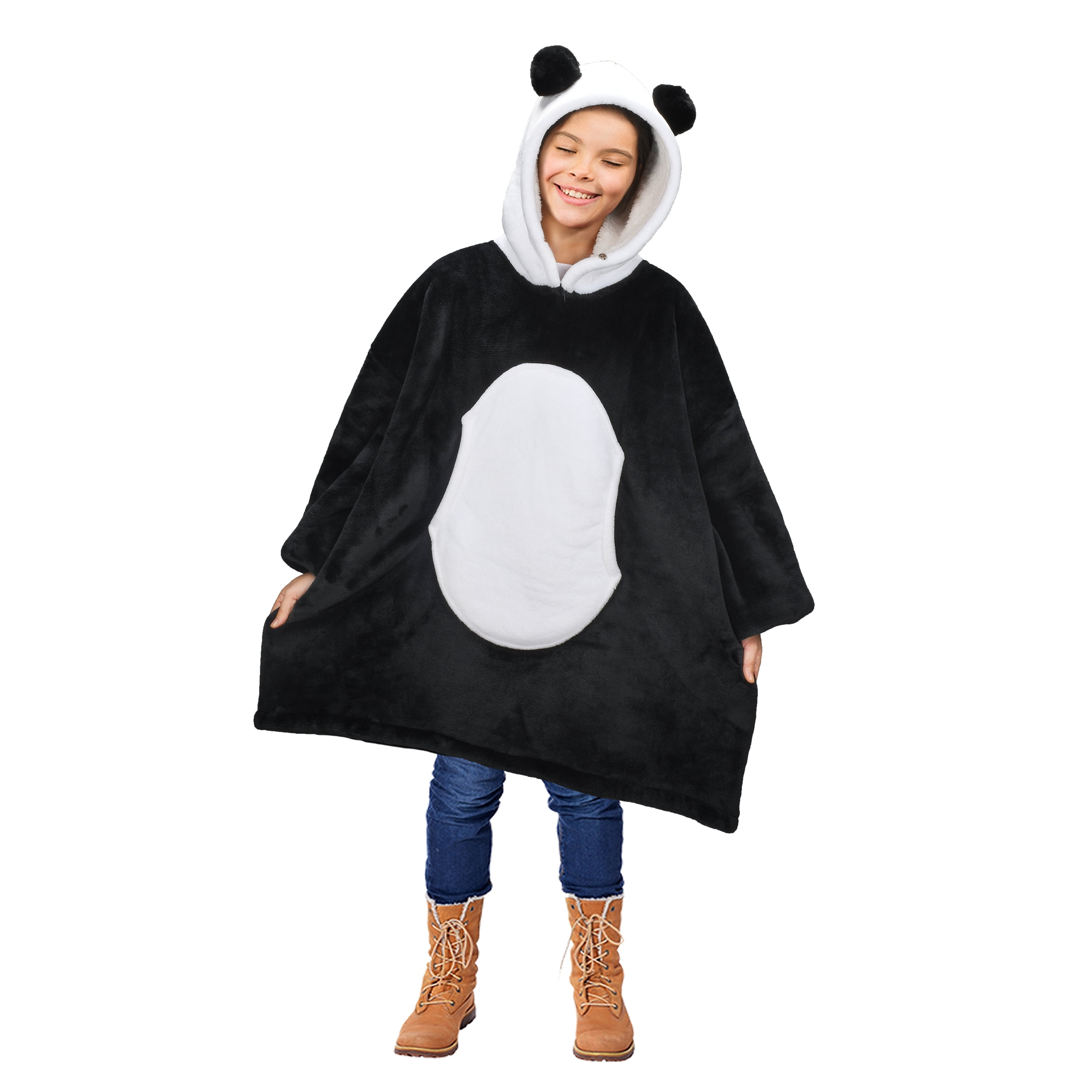 Panda Oversized Sherpa Hoodie Blanket Sweatshirt for Women