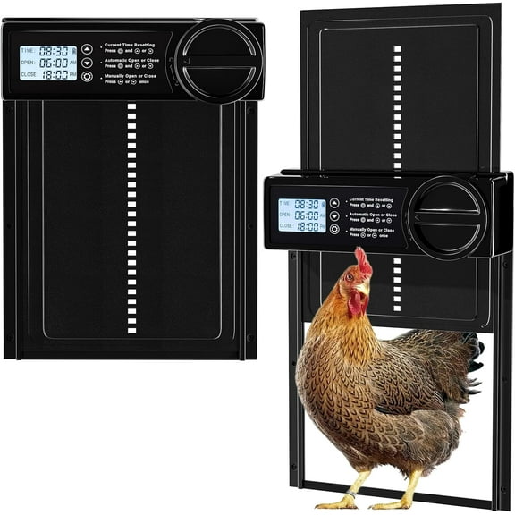 Automatic Chicken Coop Door, Battery Powered Electric Chicken Coop Door with Timer & Manual Control, LED Screen, Anti-Pinch & Low Battery Reminder, IPX45 Waterproof Aluminum Auto Chicken Door