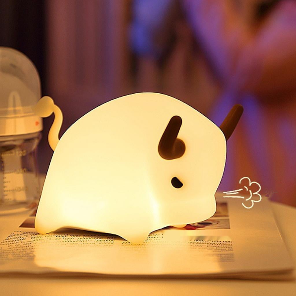 Cow Night Light for Kids Cute Silicone LED Animal Baby Nursery Nightlight Dimming Lamp,Portable USB Rechargeable for Kids Bedroom