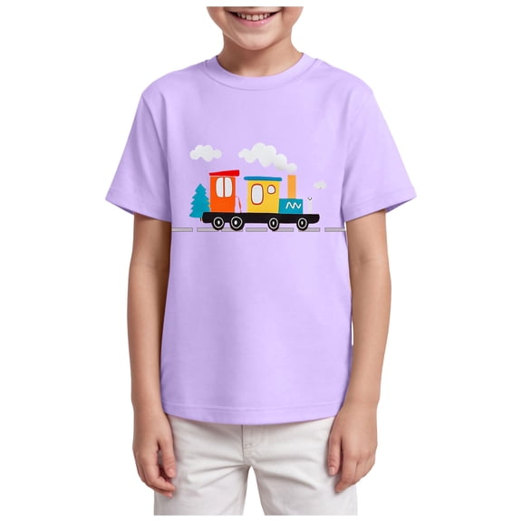 TOWED22 Toddler Boy Short Sleeve Tee Shirts Summer Cotton Casual Graphic Crewneck Tshirt(Purple,3-4 Y)