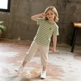 thumbnail image 3 of Cethrio Girls Cotton T-shirts, Crew Neck Casual Stripe Short Sleeve Summer Tops Kids Tees Green Size 5T, 3 of 7