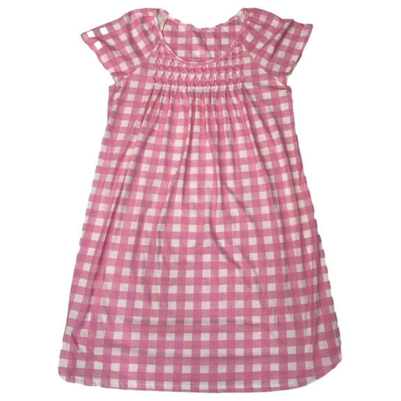 Womens Pink Check Short Sleeve Nightgown Night Gown Large