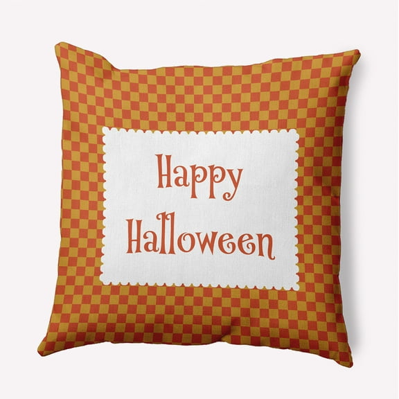 16" x 16" Simply Daisy Halloween Happy Halloween Checks Polyester Indoor/Outdoor Pillow, Rust Qty 1