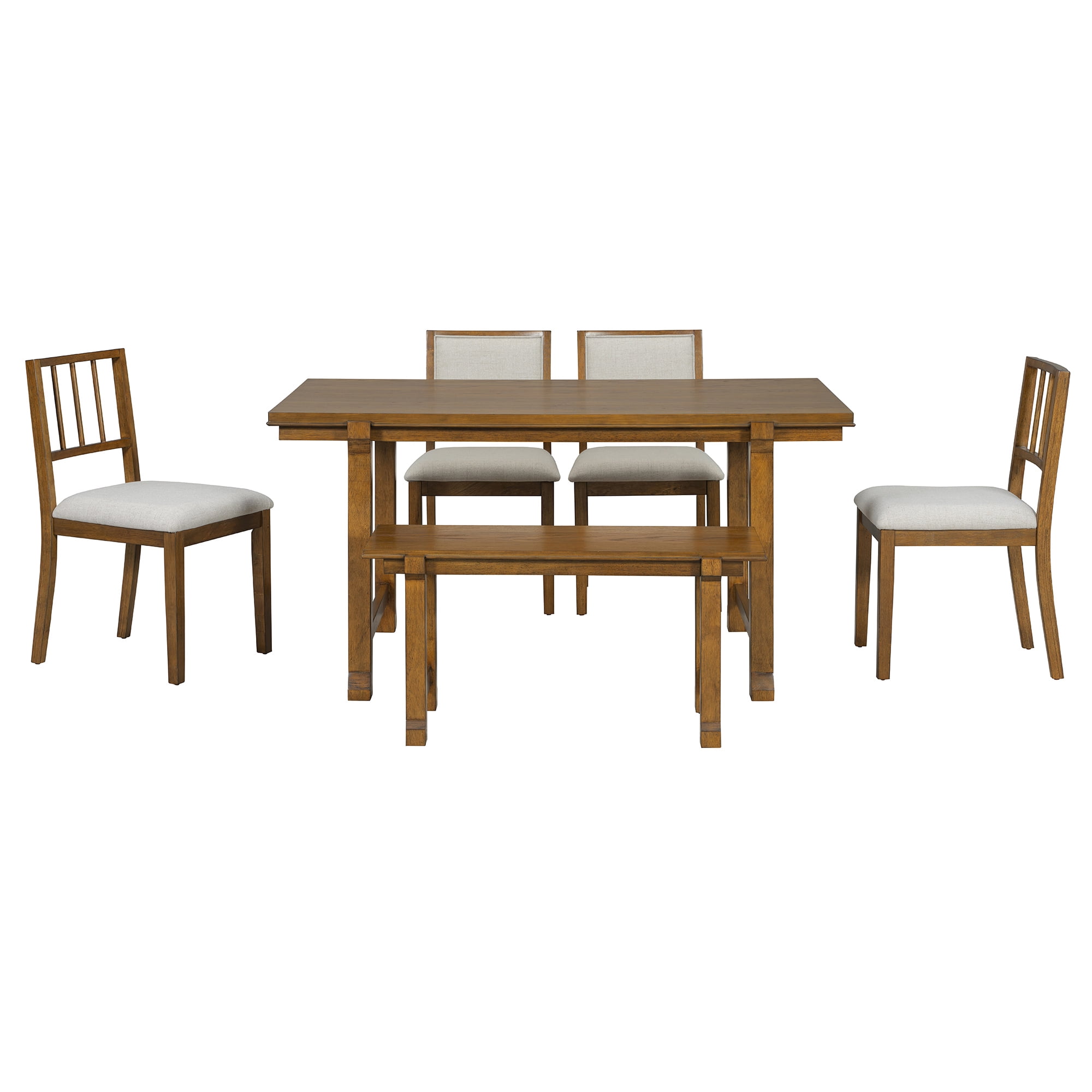 Euroco 6-Piece Farmhouse Dining Table Set for 6, 59.8" Space Saving Kitchen Table & Chairs Set with Wood Frame,Ideal for Kitchen & Dining Room, Restaurant,Walnut