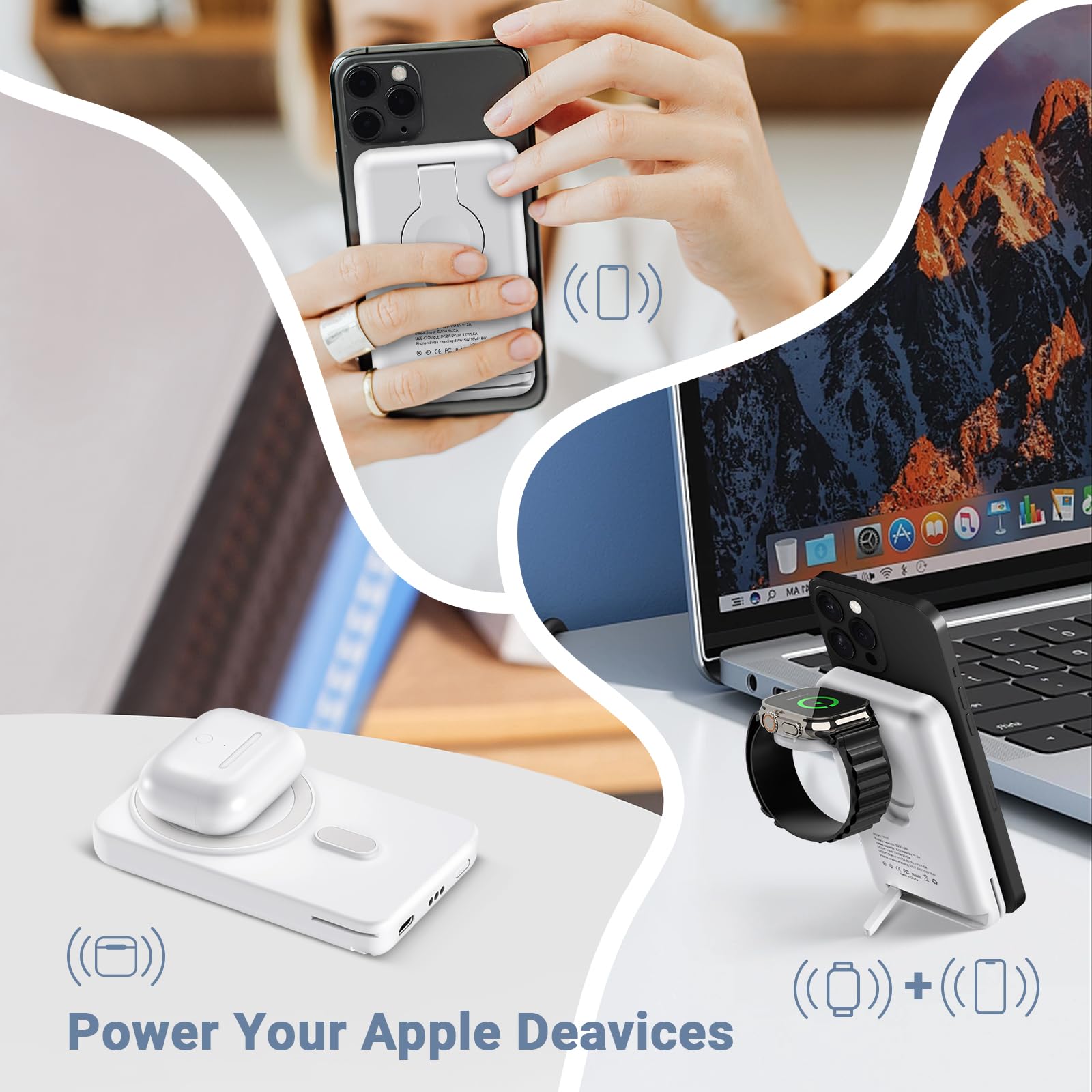 Smtcsl 5000mAh Portable Power Pack Magsafe Charger for iPhone 16/15/14, White
