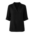 thumbnail image 7 of Women's Summer Shirts Casual Loose V-Neck Fixed Roll Cuff Short Sleeve Solid Color Blouses Lightweight cotton Linen Curved Hem Short Tops for Office Daily Wear, 7 of 7