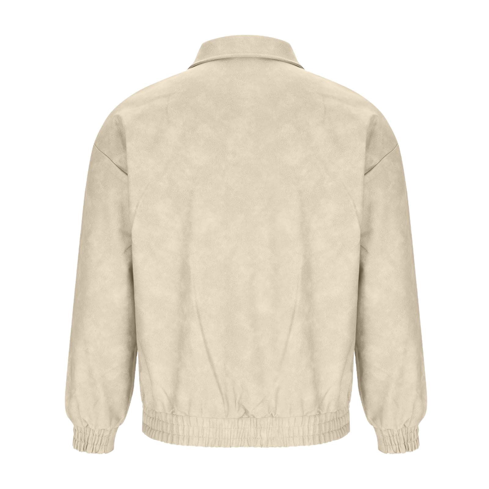 Suede Jacket for Men Loose Faux Leather Outwear Casual Full Zip Vintage Varsity Leather Bomber Jacket Jacket Windproof Beige M
