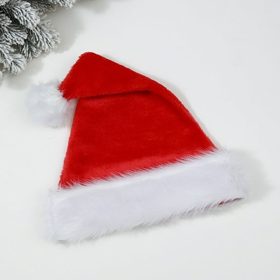 Christmas Santa Hats, Plush Santa Christmas Hats, Plush Xmas Hats with White Cuffs, Christmas New Year Festive Holiday Party Supplies