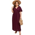 thumbnail image 3 of Vestido maxi de manga larga de talla grande para mujer con cuello en V y cintura imperio, vestidos largos casuales sueltos, vestido de invierno de talla grande, 3 of 5