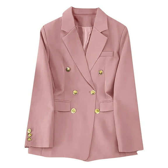 XFLWAM Womens Double Breasted Blazers Casual Long Sleeve Notch Lapel Collar Jackets Open Front Work Office Business Blazer Suit Pink XXL