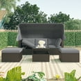 thumbnail image 2 of Patio Sectional Daybed, Outdoor Wicker Furniture Set with Retractable Canopy, Sectional Sofa Set w/Height Adjustable Table & Cushions for Patio Deck Poolside Garden Backyard, 2 of 10