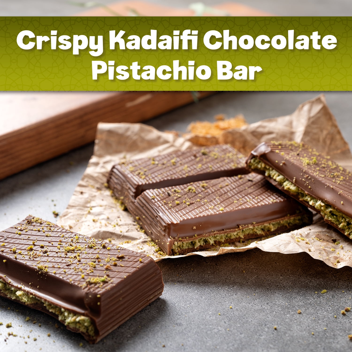 Ceres Gourmet Pistachio Chocolate Bar 7 oz – Crispy Kunafe with Pistachio Paste, Contains Hazelnuts & Milk