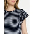 thumbnail image 4 of Time and Tru Women's Cotton Crewneck Tee with Ruffle Flutter Sleeves, Sizes XS-XXXL, 4 of 5
