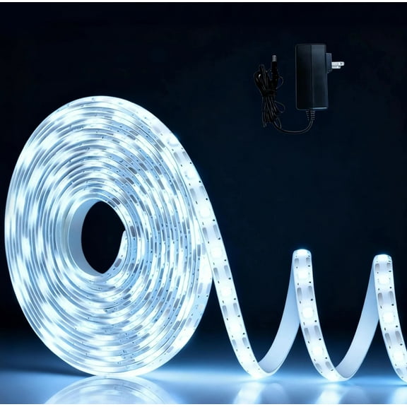 12V LED Strip Light 8mm Width, CRI 90 , 6000K 5M/16.4ft 600LEDs Flexible SMD2835 High Brightness IP20 Indoor LED Tape Lights for Bedroom Kitchen Party etc Decorate( Power Supply Included)