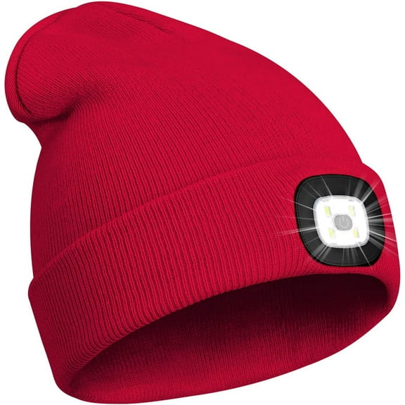 MAMOWEAR Winter Beanie Hat with led Light for Women Men Dad Father USB Rechargeable Hand-Free 4 LED Headlamp Cap
