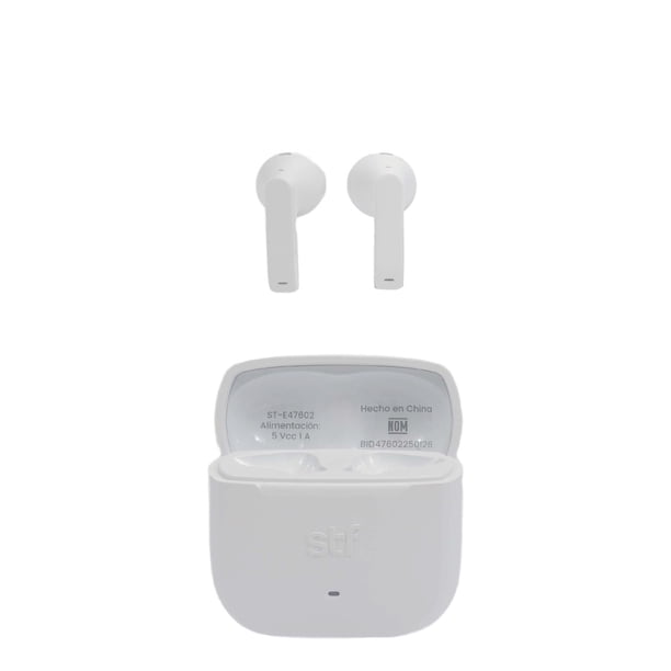 Audífonos Inalámbricos TWS STF HYRO con Cancelación de Ruido ENC, 4 Micrófonos, Bluetooth, 35-42h de Batería, Estuche de Carga Tipo C, color blanco