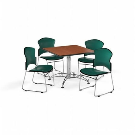 Ofm Multi Use Break Room Package 36 Square Table With Vinyl Stack Chairs Cherry Finish With Chrome Plated Steel Base And Teal Seats Pkg Brk 058