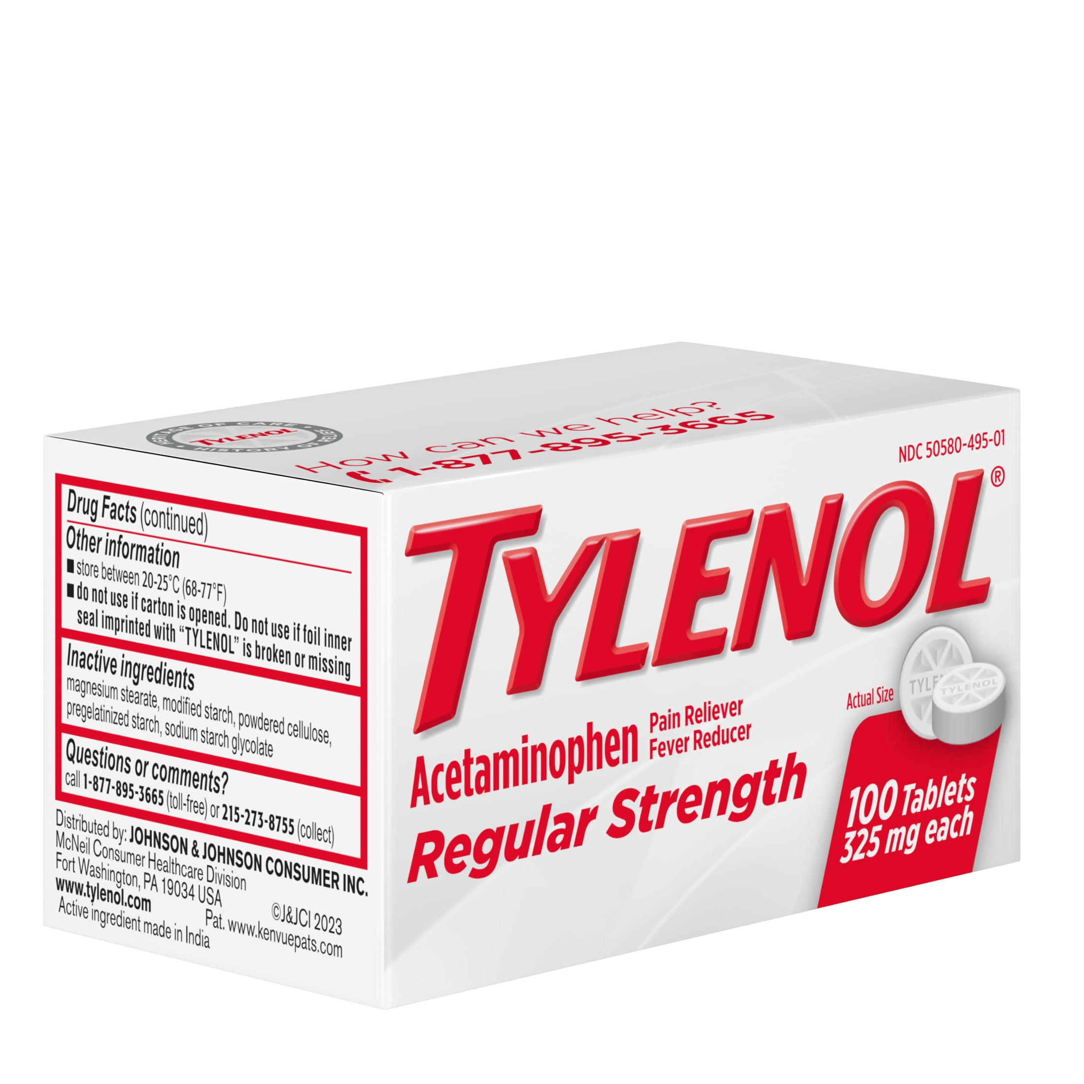 Tylenol Regular Strength Pain Relief Tablets with 325mg Acetaminophen, 100 Count