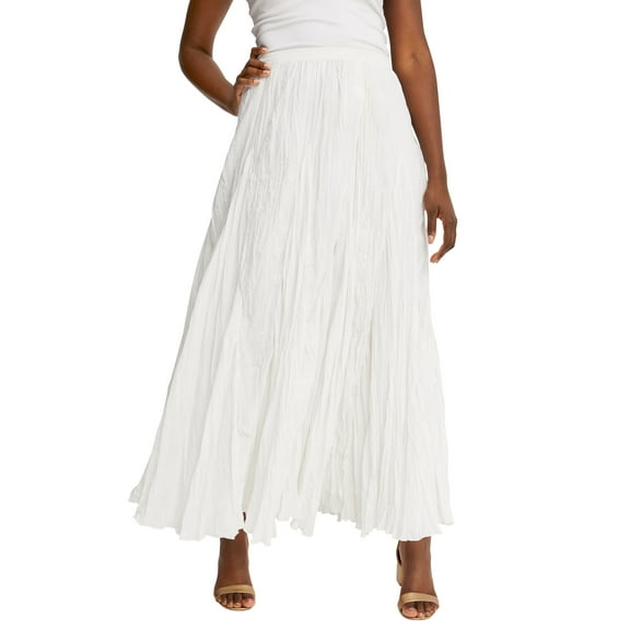Jessica London Women's Plus Size Elastic Waist Cotton Flowing Maxi Crinkled Skirt