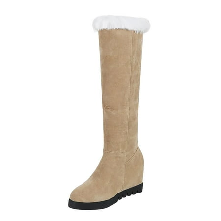 Yindaity Women s Knee High Winter Snow Boots Clearance Women Boots Retro Shoes Casual Flat Wedge Heel Boots Plus Size Snow Boots(White 6.5)
