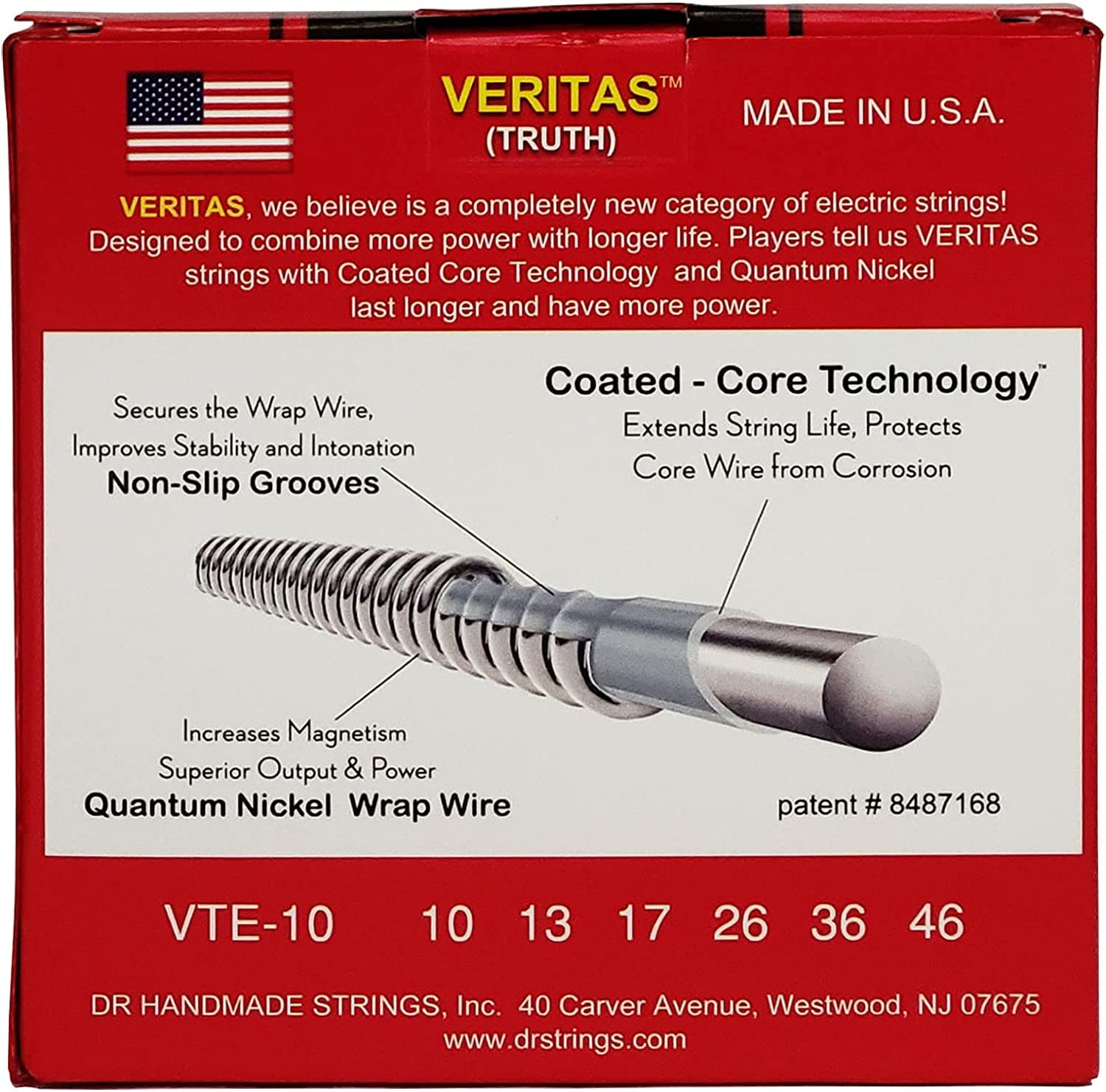 DR Strings VERITAS Uncoated Accurate Core Technology Electric Guitar Strings 3-Pack Medium (10-46)