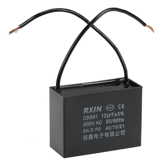 Uxcell 58x25x42mm 12uF 500V AC 2 Cable CBB61 Ceiling Fan Run Capacitor