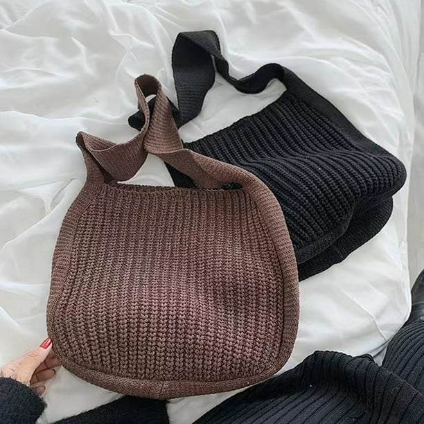 Women Shoulder Bag Knitted Large Capacity Handmade Solid Color Vintage Multipurpose Tote Bag Shopping Bag for Travel