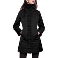 thumbnail image 3 of RAINFOREST WOMENS RUCHED FRONT HIDDEN HOOD TRAVEL RAIN JACKET (Black,X-Small), 3 of 4