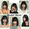 thumbnail image 6 of Creamily 12" Short Wig for  Women Short Bob Wigs with Bangs Synthetic Glueless Straight Black Bob Wigs with Grey Highlight, 6 of 9
