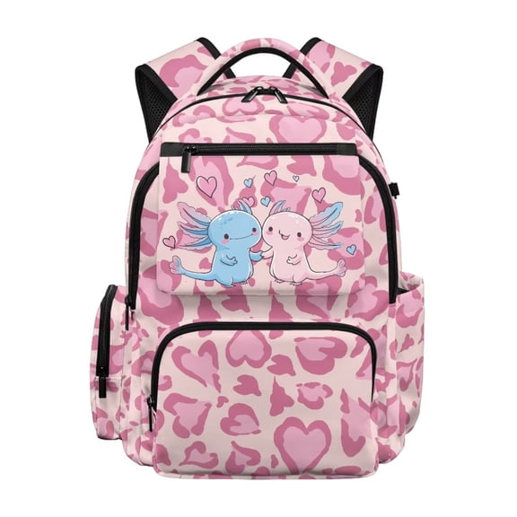 Pzuqiu Pink Axolotl Print School Backpack for Girls 17 Inch Ultra Soft Breathable School Bag with Multi Pockets Padded Straps for 8-14 Years Old Primary Middle School