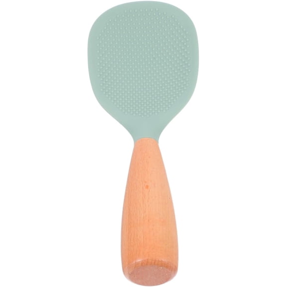 Silicone Wooden Rice Paddle - Heat-Resistant Kitchen Utensil with Long Handle for Cooking, Serving & Stirring(Green)-dh