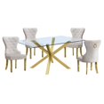 thumbnail image 1 of 63"x 39" Rectangular Clear Glass 5pc Dining Set with Gold Stainless Steel, 1 of 5