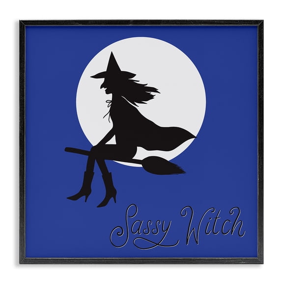 Stupell Industries Contemporary Sassy Witch & Full Moon Black Framed Giclee Art, 12 x 12, by Sazerelli Designs