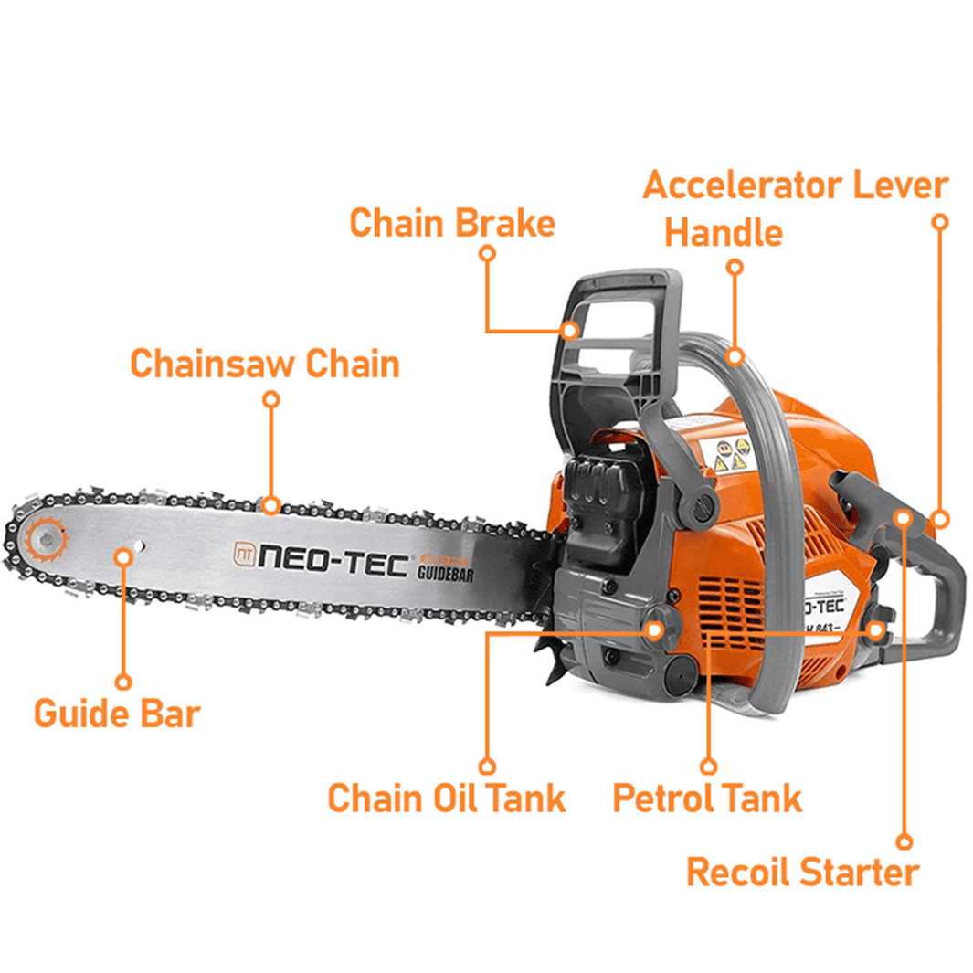 NEOTEC 43cc 2-Cycle Gas Powered Chainsaw with 16" Guide Bar and Chain, Easy Start for Homeowner, Garden and Yard Maintenance