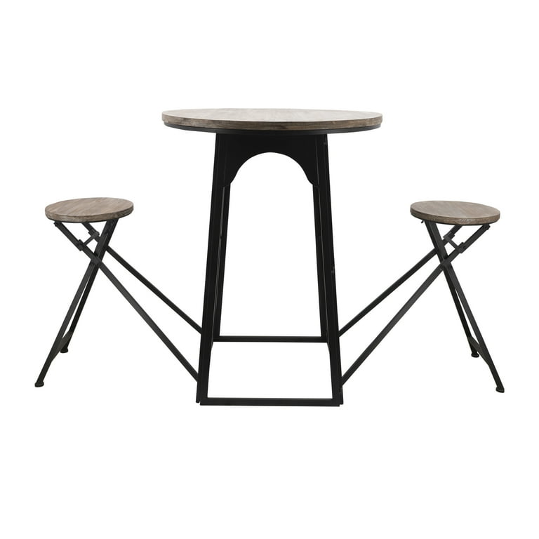 Sagebrook Home 41 Brown Metal Wood Table Set with Attached Folding Chairs A Stylish Space Saving Duo for Any Room