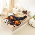 thumbnail image 4 of Manfei Halloween Witch Hat Twin Sheets 3pcs, Chic Floral Rose Pumpkin Bedding, Beige Orange Purple,1 Fitted Sheet, 1 Flat Sheet and 1 Pillowcase, 4 of 5