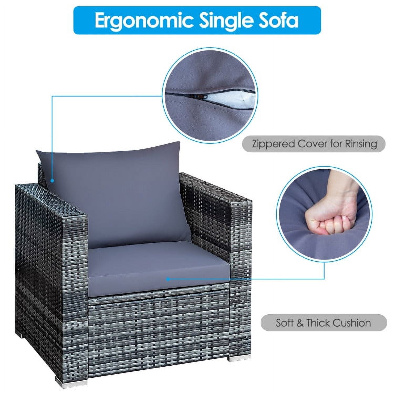Aimee Lii 3 Pieces Patio Wicker Conversation Set with Cushion, Modern Patio Furniture, Gray Aimee Lii 3 Pieces Patio Wicker Conversation Set with Cushion, Modern Patio Furniture, Gray