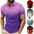 thumbnail image 5 of Chiccall Mens Shirts Gradient Button Summer Casual Short Sleeve V Neck Tops Blouse Blue ①, 5 of 5
