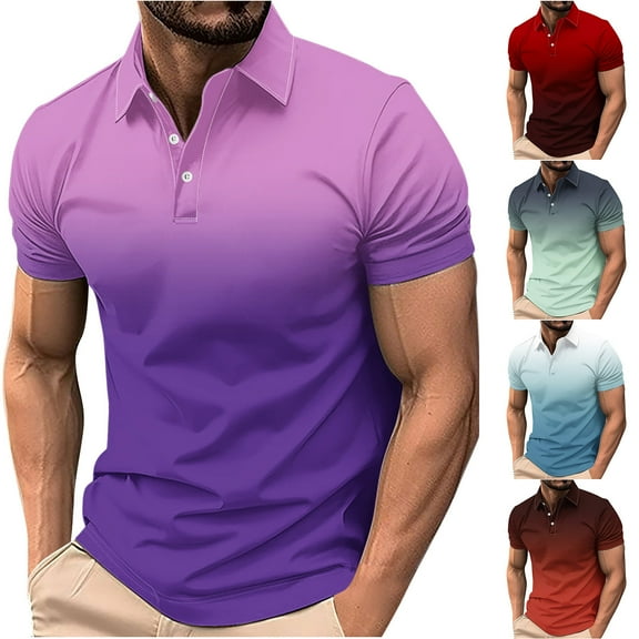 ZRGHAOYLQ Short Sleeve Henley Shirts for Men Big and Tall Button Up Collared Work Shirts Classic Casual Golf Shirts Tees Tops Plus Size Gradient Top
