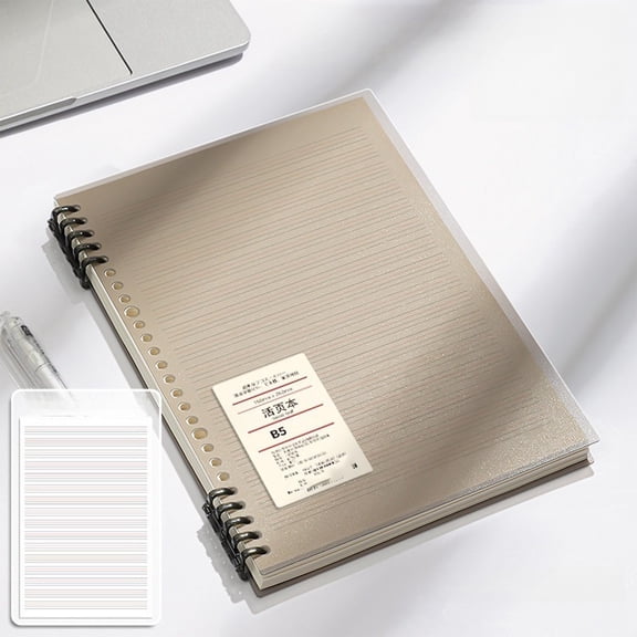 Notebook,B5 Transparent Cover English Loose Notebook Refillable Double Line English Writing Journal Detachable Ring Lined Paper Notebook For Student Language