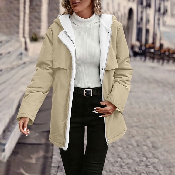DAFPZW Womens Winter Coats Warm Down Sherpa Puffer Jackets Zip Up Hooded Outwear Oversized Shearling Fleece Long Coats
