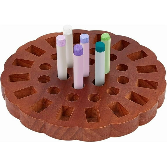 1 pc Round Crayon Blocks Holder Camel Wood Pencil Holder Painting Storage 19 Round 14 Square Holes for Desk Organization Montessori Pencils Art Makeup Organizer Office Supplies