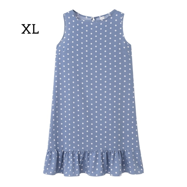 facefd Women Dress Dot Sleeveless Clothes Loose Loose Ruffled Ruffled Tank Dress Light blue XL