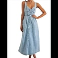 thumbnail image 2 of Vestido Vaquero Maxi con Tirantes para Mujer, Sin Mangas, de Verano, Ajustado y con Cuello Halter. Azul XL, 2 of 9