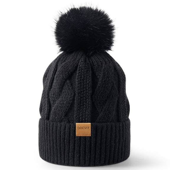 REDESS Beanie Hats for Women,Winter Warm Knitted Fleece Lined Hats Black