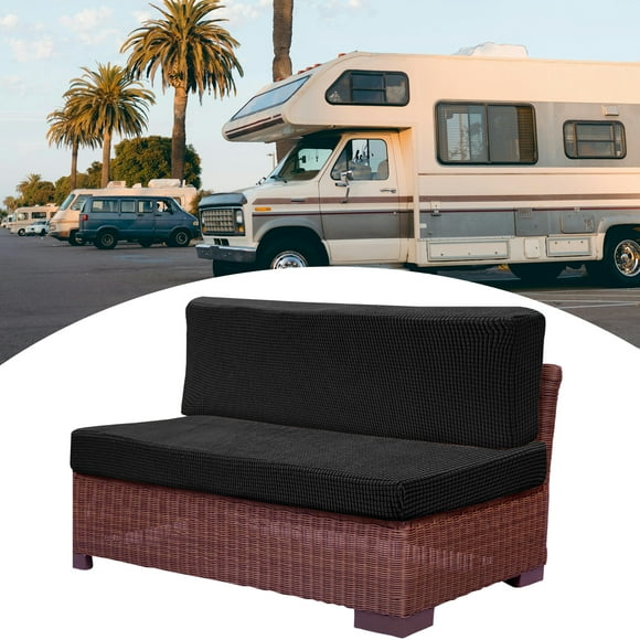 Funda para cojines de camper antideslizante para asiento de dinette de RV para sofá de camper, poliéster negro, 1 juego