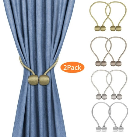 Window Curtain Holders (2-pack) EEEkit Magnetic Curtain Tiebacks, Elegant Pearl Ball Magnetic Buckle, Drape Holders Holdbacks Decorative Handmade Rope Clips ()